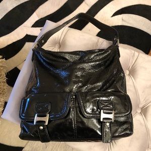 Michael Kors black patent leather handbag